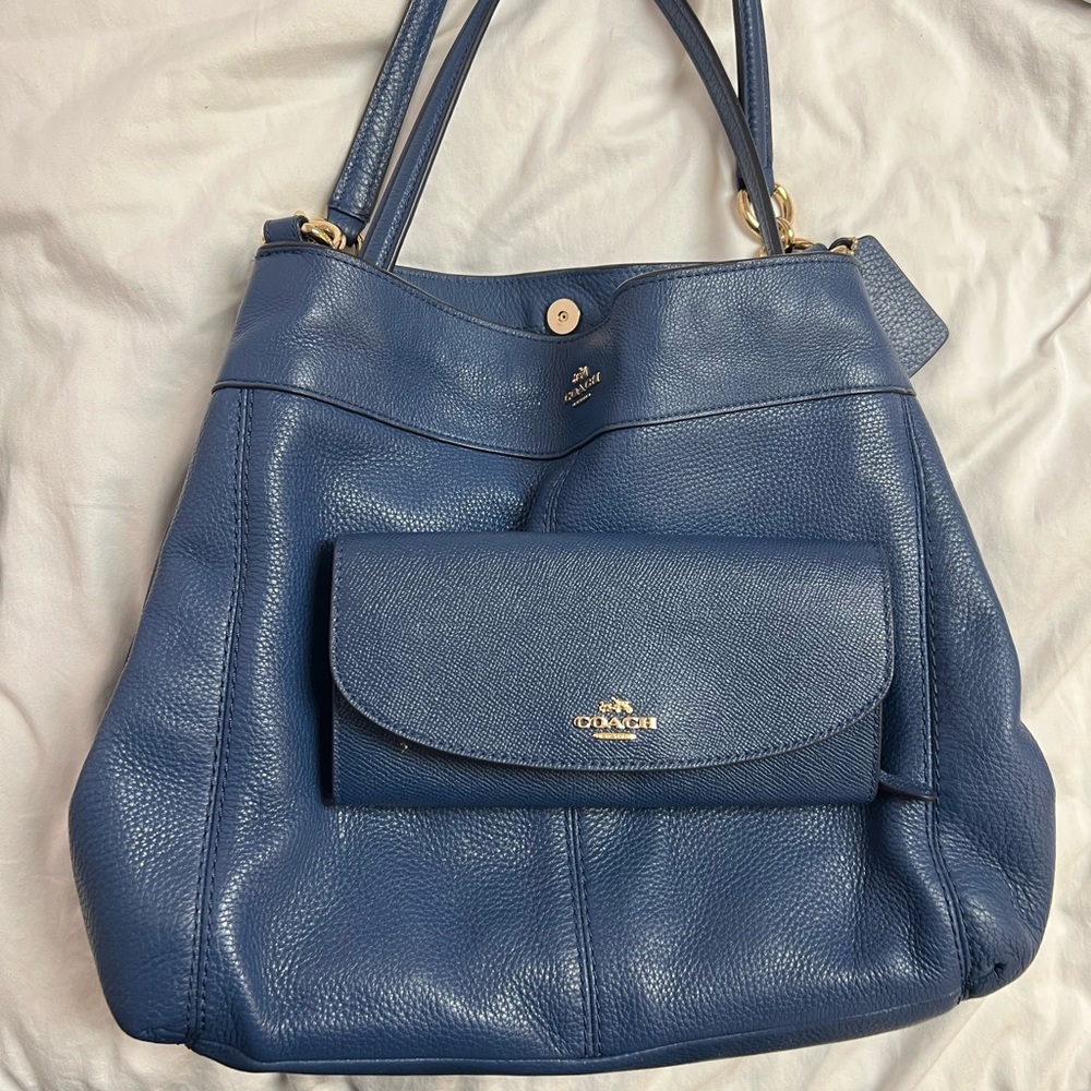 Brand new blue Coach purse with brand new matching Coach wallet.
